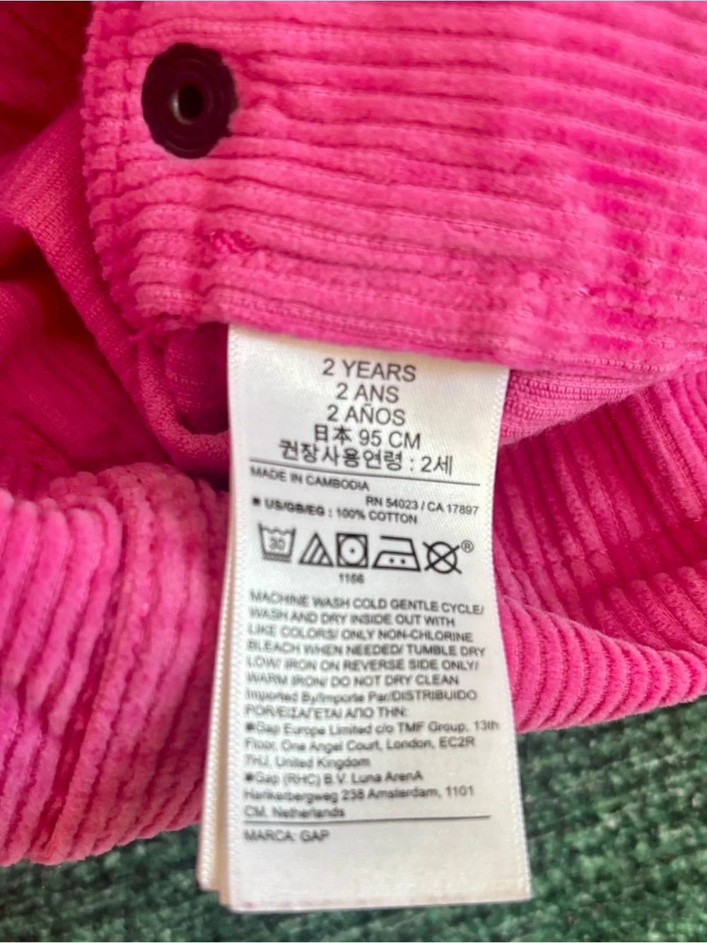 GAP Bright Pink Corduroy Overall Dress